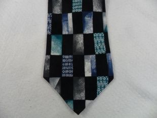 Vintage J T Beckett cravate Italie soie noir pur et cou bleu géométrique hommes porter 58 x 3.75 le fou cravate Guy T473
