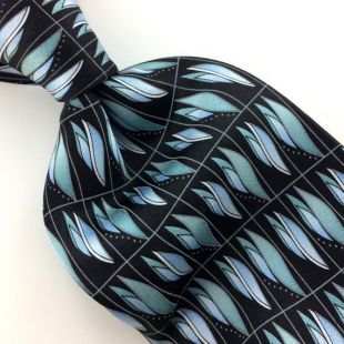 Stafford papillon flamme géométrique/ondes noir cravate de soie Turquoise liens I14 150 Excellent Vintage Corbata Krawatte cravate Cravate