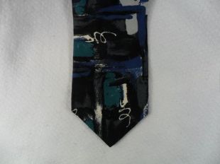 Vintage Milano tie USA pure soie abstraite noir et turquoise hommes cou porter 56 x 3,75 le Crazy tie Guy T1144