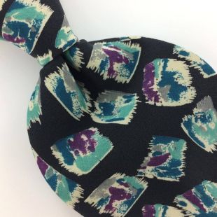 Valentino Giovanni cravate géométrique déco noir Turquoise violet soie cravate I7 605 T1 Excellent Corbata Krawatte cravate Cravate