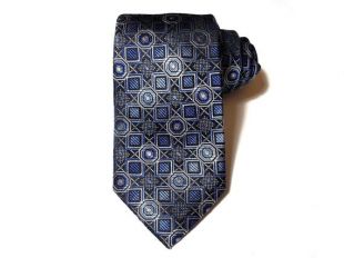 Cravate en soie (3 pouces) à motifs géométriques avec des nuances de bleu de Cobalt glace et Charcoal Grey gris noir