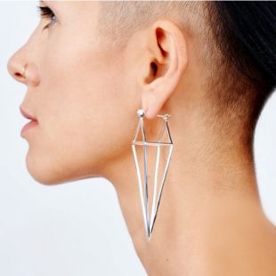 Diamond Cube Geometric Silver Earrings