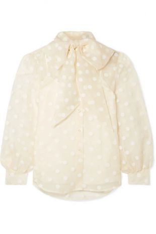 Pussy Bow Flocked Silk Organza Blouse