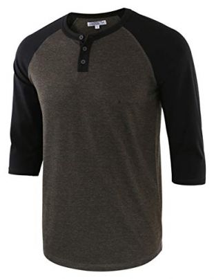 HARBETH Men's Casual Fashion 3/4 Raglan Sleeve Active Baseball Henley Tee Shirt H.Charcoal/Black XL