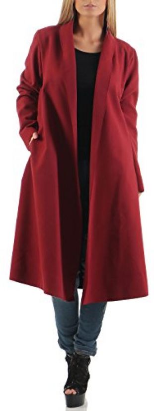Malito Long Manteau Cascade-Design Cardigan Veste 3050 Femme One Size (Bordeaux)
