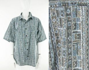 80 s 90 s grunge surfeur bouton vers le bas de la chemise XL abstrait géométrique farfelu Vaporwave Normcore sportif New Wave papa Minimal impression gris bleu Skater