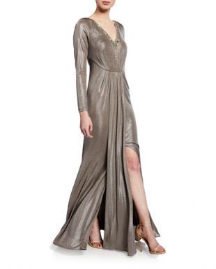 Adrianna Papell Adrianna Papell Embellished Foiled Jersey Gown