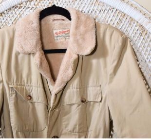 domaine vintage authentique des années 1950 et veste kaki champ/safari Stream + fourrure doublé + collier de moyenne taille pour hommes