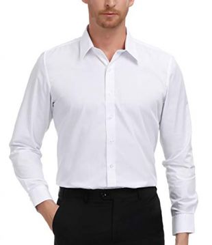 PAUL JONES White Formal Shirts for Men Business Casual Dress Shirts Long Sleeve(M)