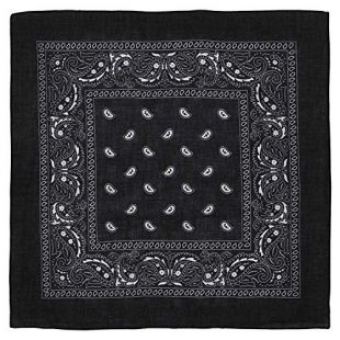 Large 100% Cotton Paisley Bandanas (22 inch x 22 inch) - Black Single Piece 22x22 - Use For Handkerchief, Headband, Cowboy Party, Wristband, Head Scarf - Double Sided Print