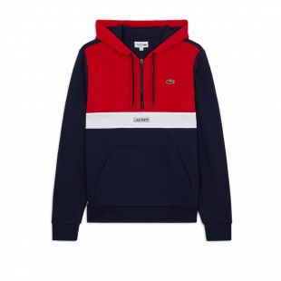 Sweat Color Block Demi Zip Hoodie Bleu Rouge