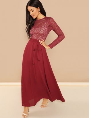 SheIn Robe en dentelle transparente avec ceinture