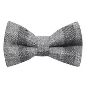 Light Grey & Dark Grey Check Bow Tie, Tweed, Tartan, Plaid