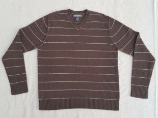 Men's Banana Republic Lambs Wool Brown Striped Pullover V Neck Sweater   Medium  | eBay