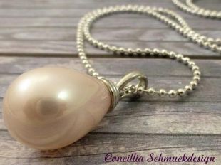 Collier Argent 925 Vintage - Chaîne 41cm Avec Pendentif Rose Et Perle D'Eau - Style Années 70