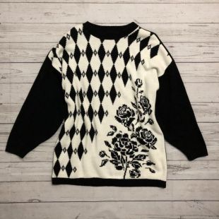 80 s noir & blanc Roses surdimensionné chandail