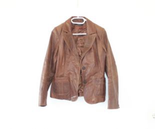 Blouson en cuir de femme pour hommes. Taille de vol marron doublé porc veste Zip Up pilote aviateur vêtements manteau vintage des années 80 en difficulté moyenne