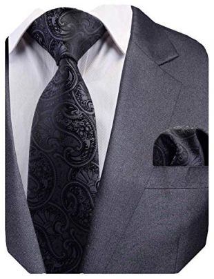 GUSLESON New Mens Striped Tie Red Yellow Wedding Necktie Pocket Square Set (0783-12)