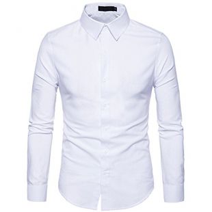 Tobaling Homme Chemise à Manches Longues Denim Business Casual Affaires Loisir Repassage Facile (Blanc, XL)