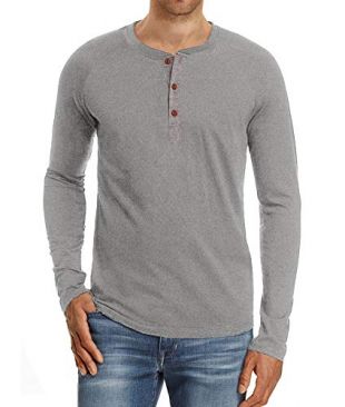 NITAGUT Mens Fashion Casual Front Placket Basic Long Sleeve Henley T-Shirts (XL, Light Gray)