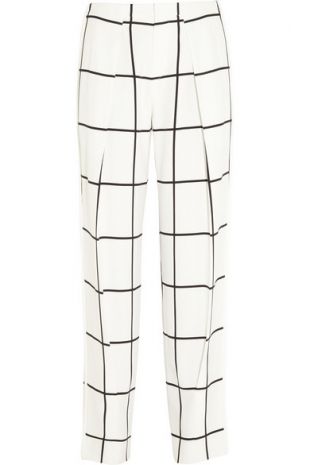 Checked Crepe Straight Leg Pants