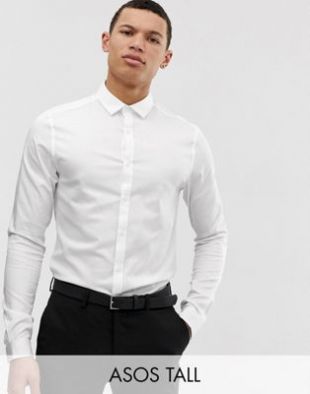 Tall wedding skinny sateen shirt in white