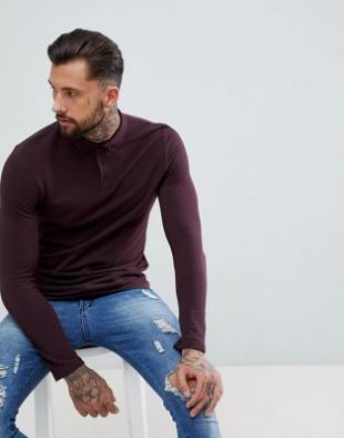 Polo en piqué à manches longues et col boutonné | ASOS