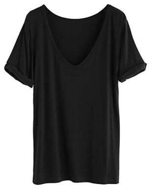 Shein - SheIn Damen Casual T-Shirt Kurzarm Top Schwarz M