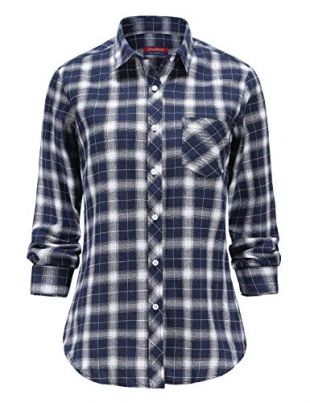 Dioufond Chemise à Carreaux Femme Chemisier en Flanelle Hauts à Carreaux à Manches Longues Chemisier en Flanelle pour Femme