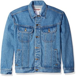 Wrangler mensMOJ30VIMen's Classic Denim Jacket - Motorcycle Edition Long_Sleeve Button-Down Shirt - Blue - XL