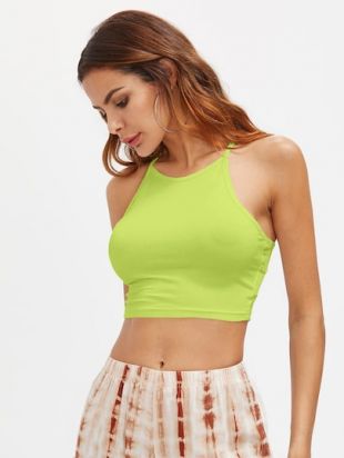 SheIn Crop Top à fines brides croisées au dos fluo avec découpe