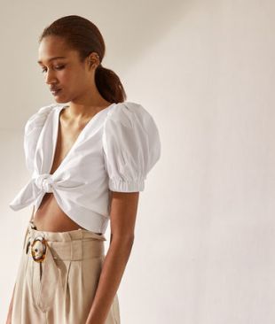 Etam Crop top à nouer en blanc