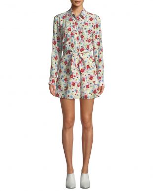 Veronica Beard Quince Floral-Print Tie-Front Shirt Dress