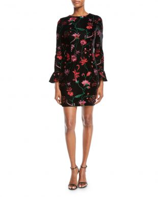 Floral Velvet Bell-Sleeve Dress