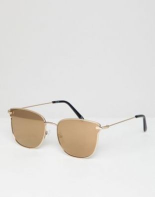 ASOS DESIGN angled glasses in shiny gold with gold mirror lens