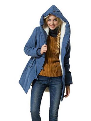 Eleter Women's Winter Warm Coat Hoodie Parkas Overcoat Fleece Outwear Jacket with Drawstring (XL,Blue)