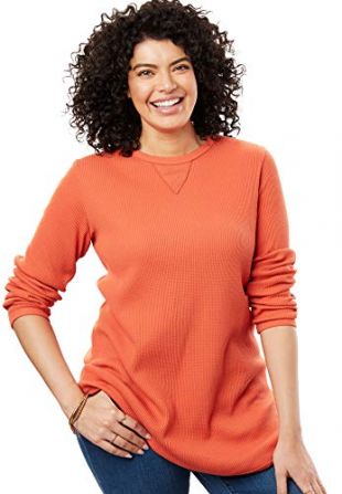 Woman Within Women's Plus Size Thermal Sweatshirt - Sahara Orange, 1X