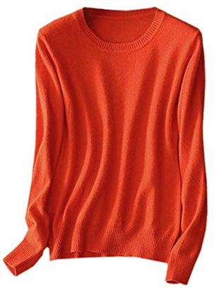 Women's Casual Slim Long Sleeve Crewneck Plain Cashmere Pullover Sweater Tops, Orange, Tag S =US XS (0-2)