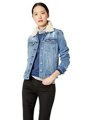 Jessica Simpson Women's Reagan Sherpa Collared Denim Jean Jacket, Santa fe/Natural, X Large