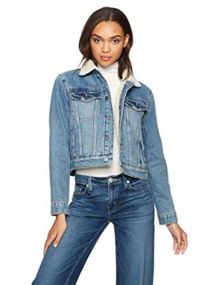 Hudson Jeans Women's Georgia Denim Jacket with Sherpa Lining, Belmont, SM