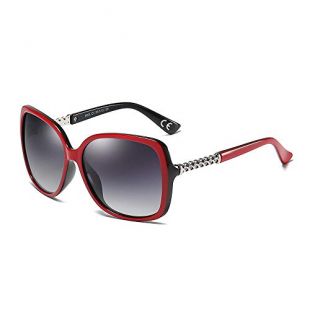 BVAGSS Classic Oversized Polarized Sunglasses for Women UV400 Protection WS070 (Red)