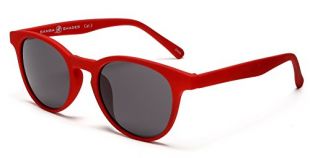 Samba Shades Miami Classic Round Horned Rim Sunglasses with Rubber Red Frame, Grey Lens