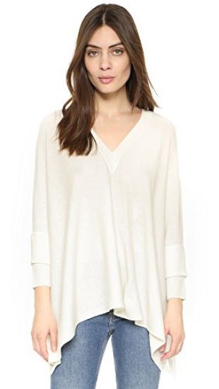 vince - Vince Women's Sweater Rib Cuff Vneck Poncho, Off Off White, X ...