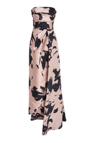 Elie Saab Strapless Printed Duchess Satin Gown