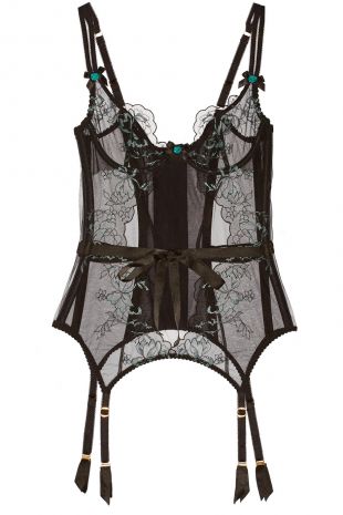 Callie satin-trimmed embroidered tulle basque