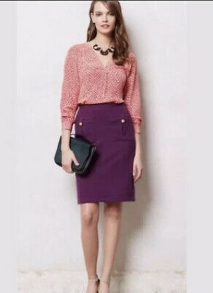 Vanessa Virginia Anthropologie Bonny Pencil Skirt Textured Purple