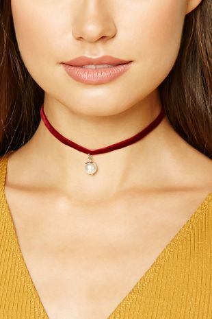 Velour Faux Pearl Choker