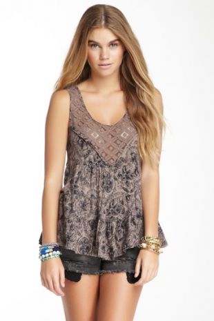 Dorothy's Printed Babydoll Top in Mocha