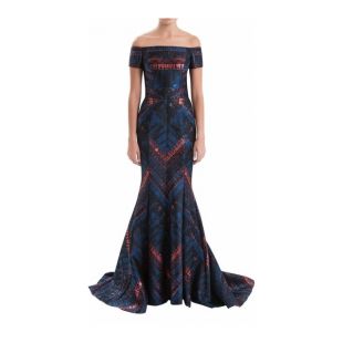 J. Mendel Off-the-Shoulder Lurex Jacquard Gown