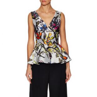 Silk Floral Ruffle Peplum Top by Oscar de la Renta